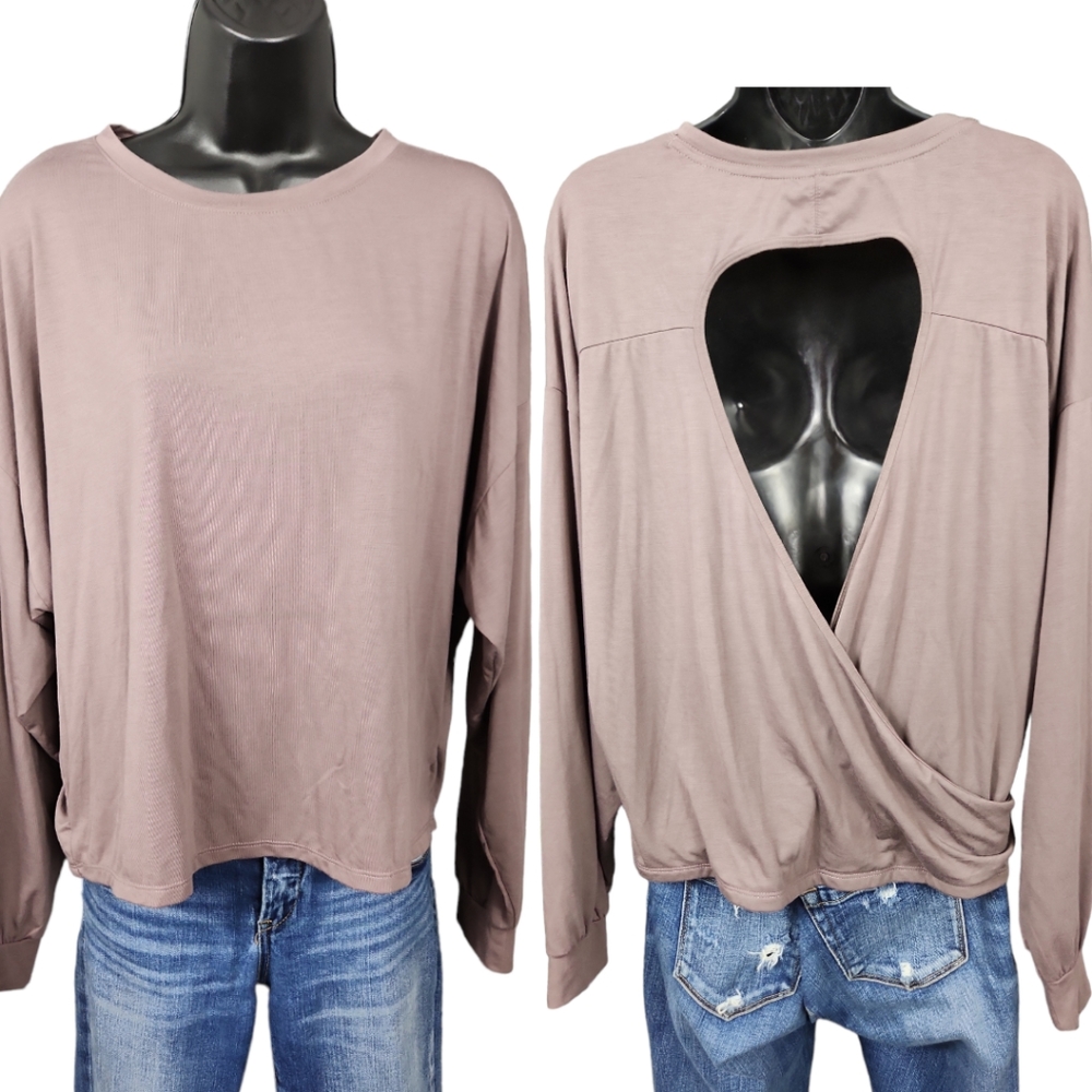 Old Navy Active Long Sleeve Open-Back Top | Mauve | Medium Tall - Picture 2 of 8